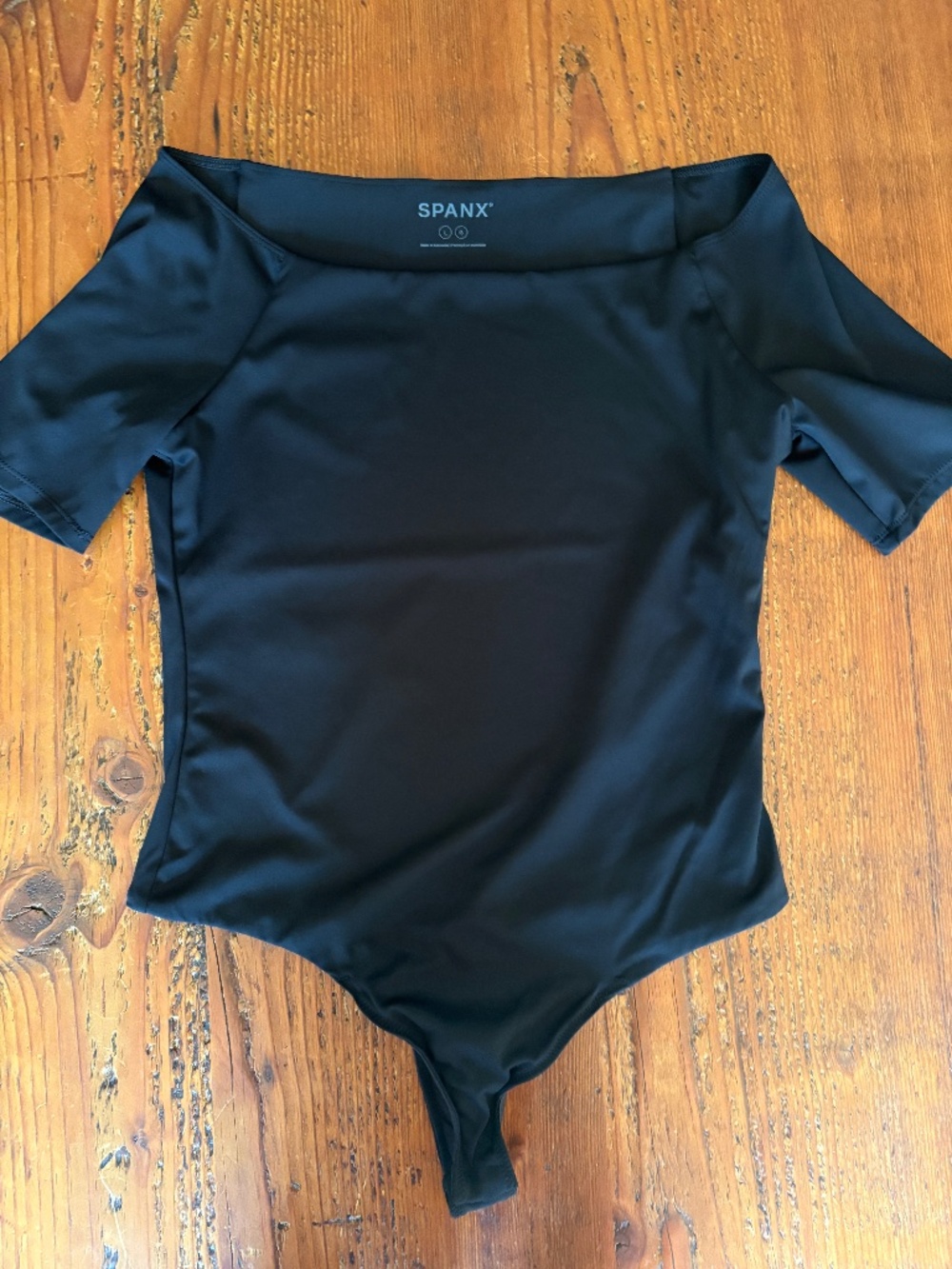 Spanx Ballet Smooth Jersey Bodysuit Short Sleeve Thong Size Large Black